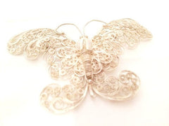 BUTTERFLY Brooch Antique Pin Sterling SILVER 40s Thai Ethnic Flyer Bug Figural