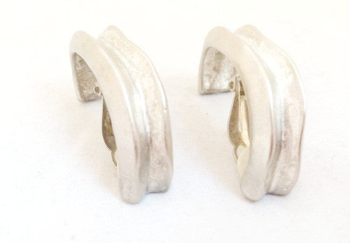 Givenchy Paris Brushed Silver Hoop Clip on Earrings True Vintage Jewelry Runway