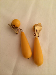 HONG KONG Stamped marked Dangling Clip on Earrings Egg Yellow Authentic Vintage