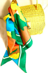 WATER REPELLENT Bold Bright Colorful Scarf Made in Taiwan Orange Yellow Green