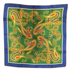 Parsley Print Silk Scarf Green Blue Yellow Orange White True Vintage Accessory