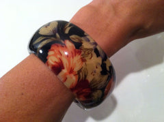 MASSIVE Bracelet Bangle Reversed Garden Flowers Translucent Lucite Acrylic Bold