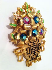 Vendome Vintage Jewelry Floral Oriental Vase Pin Brooch