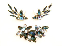 Stunning BLUE Bride Tasteful Luxury Large Dimensional Brooch Floral AB Crystals
