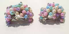 Wonderful Colorful Pastel Beads Plastic Handmade Clip On Earrings True Vintage