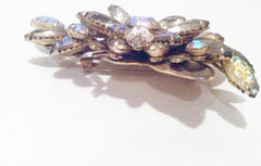 JUDY LEE pin brooch large very dimensional Sparkling glittering prong-set floral
