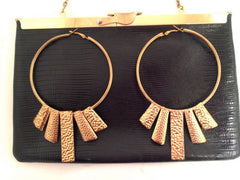 HAMMERED Golden Metal SPIKE Hoops Super Large Earrings Bold Authentic Vintage