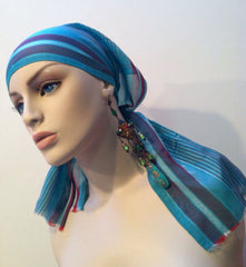 Made in GREECE Silver Maroon Stripes GREEN Neck Head Scarf Vintage Accessory