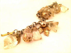 FRUITS and LEAFs Nature Charm Linked Chain Bracelet Clear Translucent Resin Gold