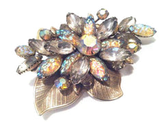 JUDY LEE pin brooch large very dimensional Sparkling glittering prong-set floral