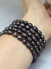 Purple Baroque Pearls Wide Cuff Stretch Bracelet Beaded Handmade Glass Jewelry