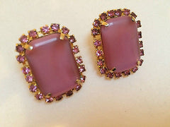 Pink Clip On Earrings True Vintage Jewelry Glamorous Sparkling Rhinestones Bold