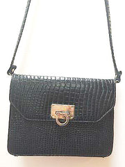 Woolworths Black Croc Patent Leather Bag Shoulder Strap Cross Body Vintage Purse