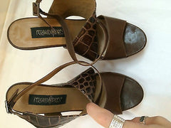 Fernando Pires Shoes Brown Croco Leather Strappy Sandals NIB 38 High Heels 8.5 8