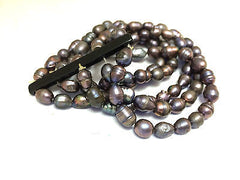 Purple Baroque Pearls Wide Cuff Stretch Bracelet Beaded Handmade Glass Jewelry