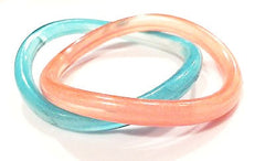Set Of 2 Translucent Plastic Bangle Nice Pink Blue Bracelet Vintage Jewelry Rare