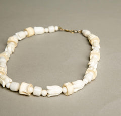 Freirica Choker Necklace Bone Glass Beaded Vintage Handmade Ethnic Jewelry