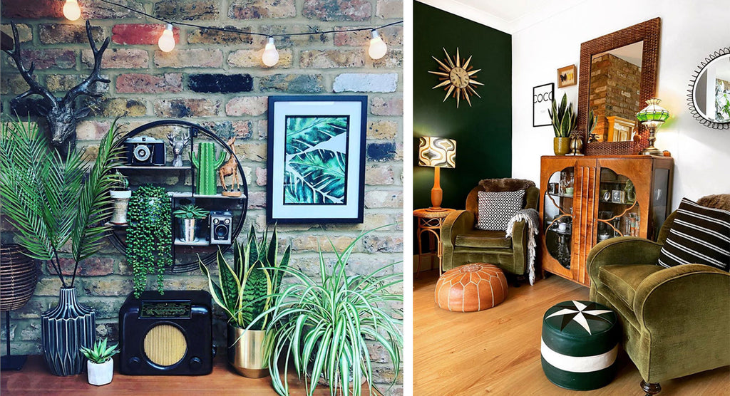 House Tour: Rachel’s Eclectic Retro Home - shelf details and lounge corner with art deco cabinet