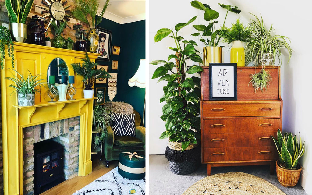 House Tour: Rachel’s Eclectic Retro Home - stunning yellow fire surround and teak sideboard