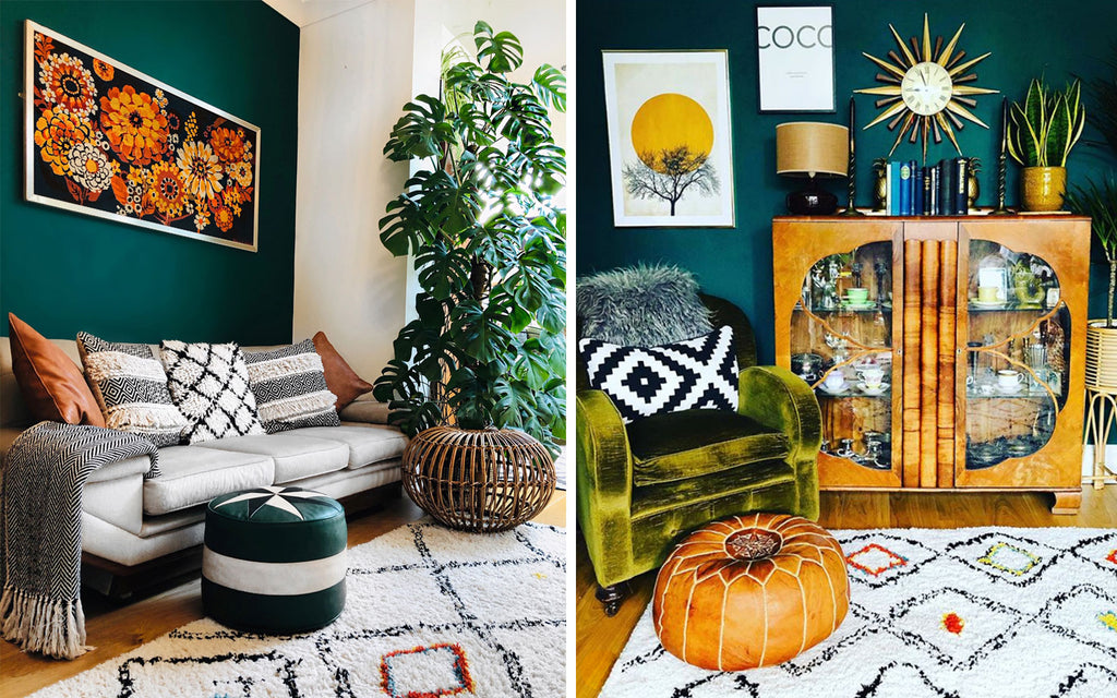 House Tour: Rachel’s Eclectic Retro Home - french mid century tapestry and cheese plant, art deco cabinet