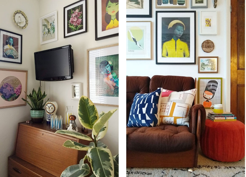 House Tour: Beth’s Mid Century Family Home - Dining Room Corner and Living Room sofa
