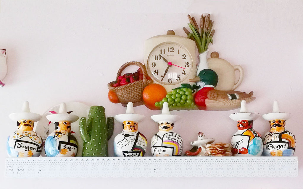Hazel's Kitsch Shelf, an eclectic mix of vintage and Mexican folk pieces - Inkabilly Blog House Tour
