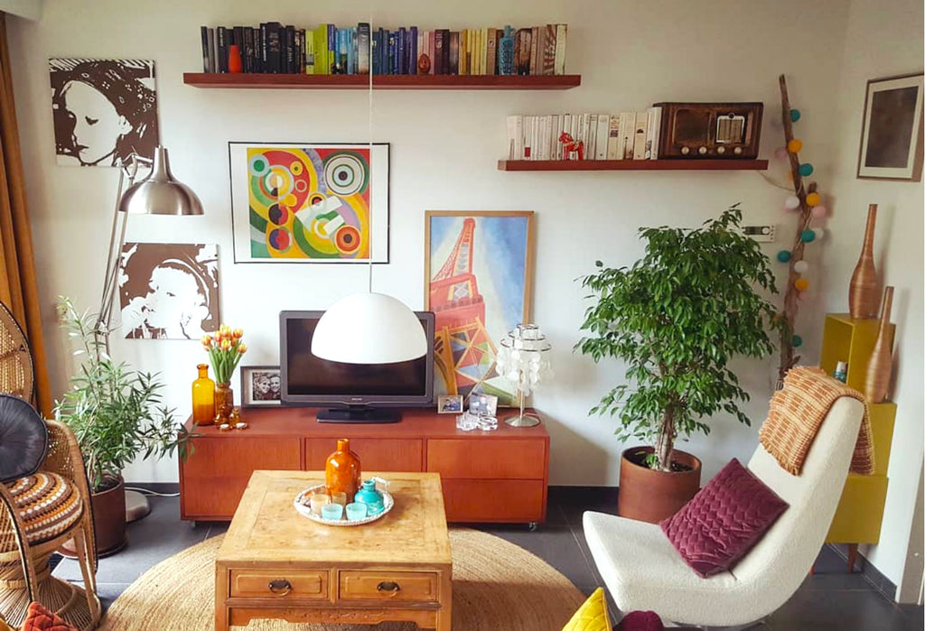 House Tour: Gwenn’s Eclectic Vintage and Upcycled Home - lounge wide shot