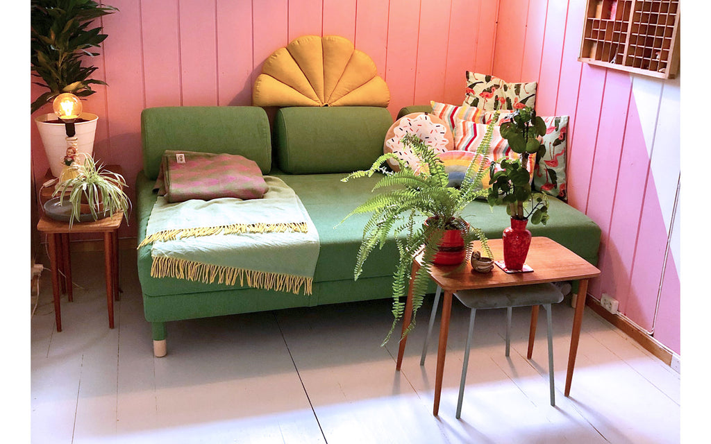 The Inkabilly Blog - Ingrid's vintage sofa and other mid century pieces in a cosy corner