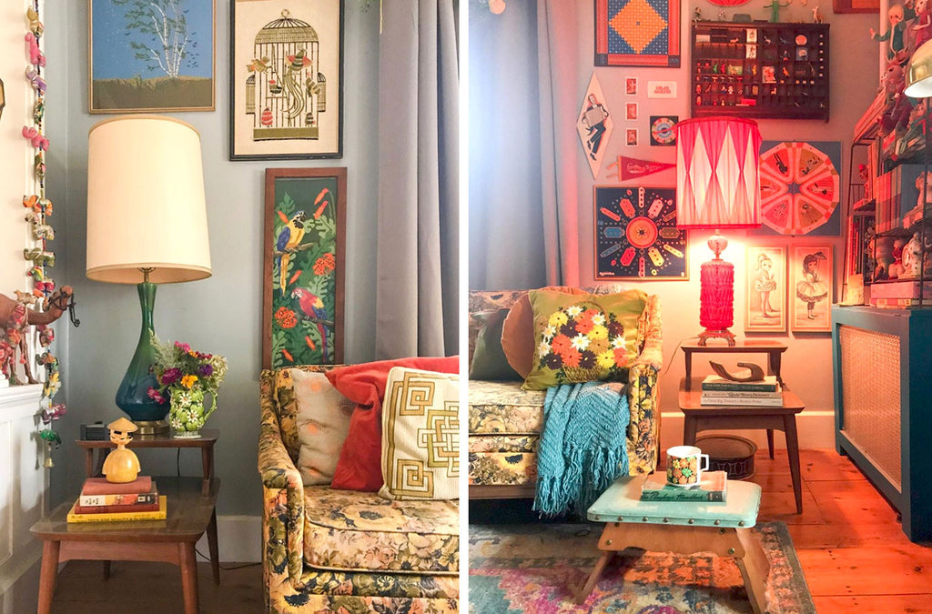 House Tour: Ryann’s Mid Century Home - corner details with vintage lamps