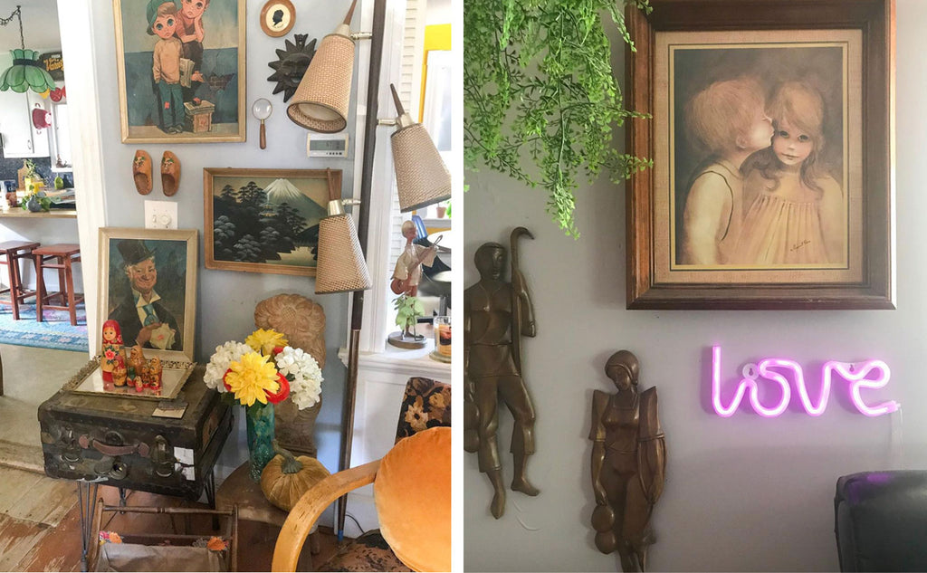 House Tour: Ryann’s Mid Century Home - details of wall art and neon sign