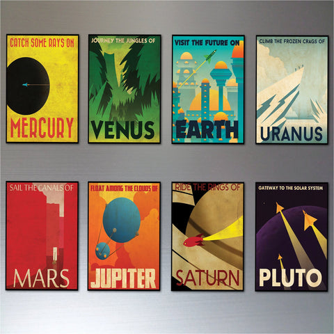 Vintage Space Travel Poster Fridge Magnets by BvdBDesign