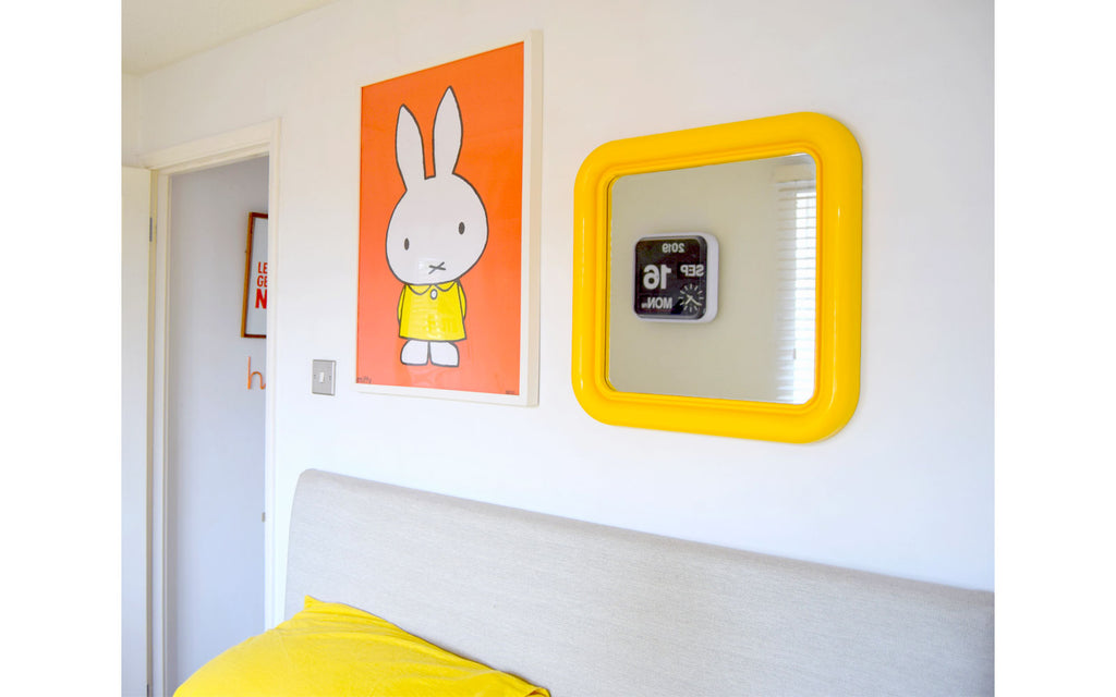 House Tour - Sophie's Bedroom. Miffy print and vintage mirror above bed.