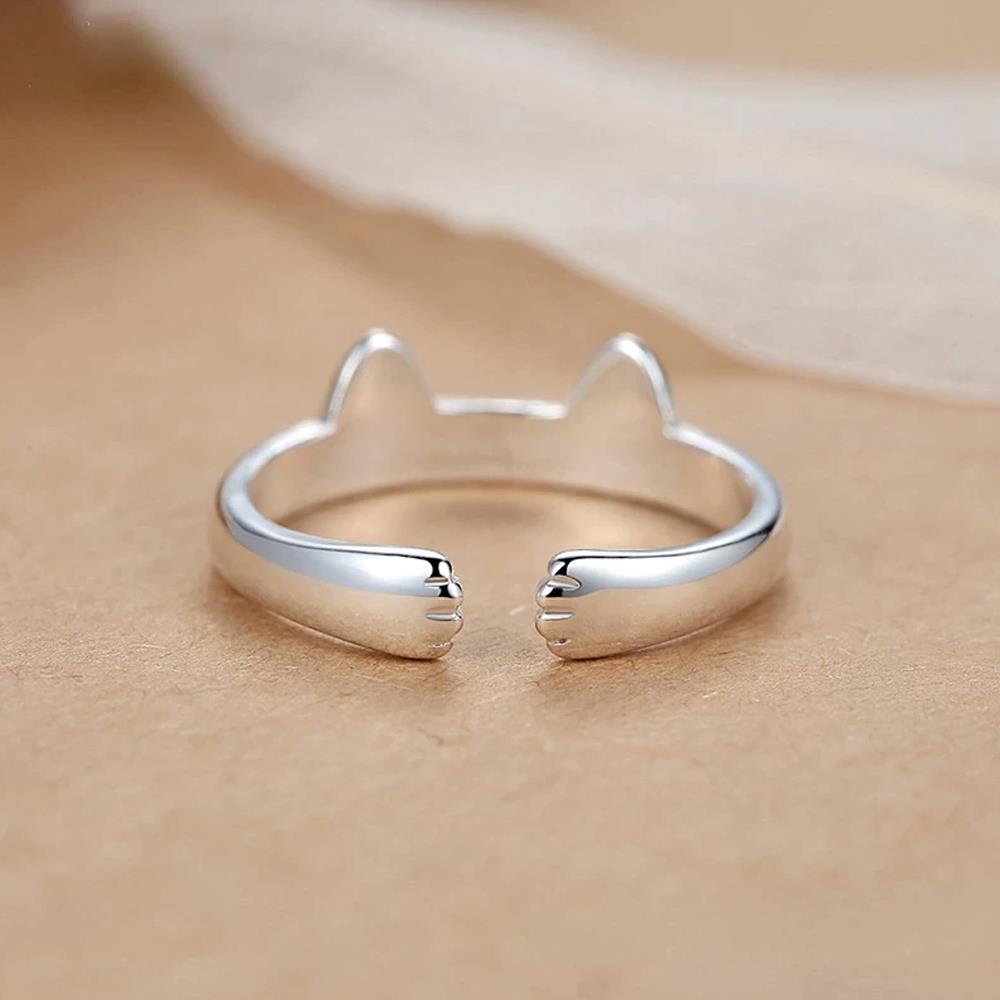 Range Size 6 to 10 Fit All the Fingers SILVERCUTE Silver Ring Cat Ear 18K Gold Plated 925 Sterling Silver Adjustable Ring 