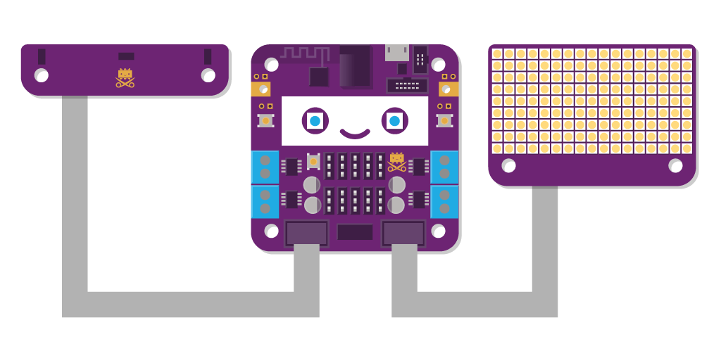 Diagram showing distance/gesture board and L.E.D. Matrix connected to main circuit board