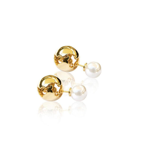 World Globe / Pearl Earrings