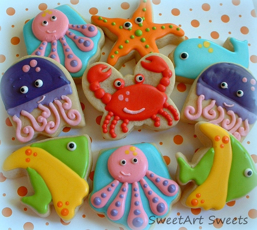 Sea-Life Animals Ocean Nautical Themed Birthday Party Sugar Cookies ...