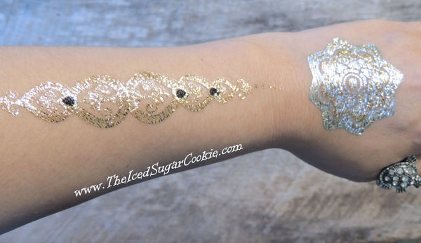 Flash Tattoo Stickers Metallic Temporary Silver Gold Girls Women Beach Boho Chic Hipster Hippy Bohemian The Iced Sugar Cookie