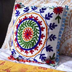 Suzani Embroidered Pillow The Fox and the Mermaid  Hmong HIll Tribe Embroidered Cushion The Fox and the mermaid