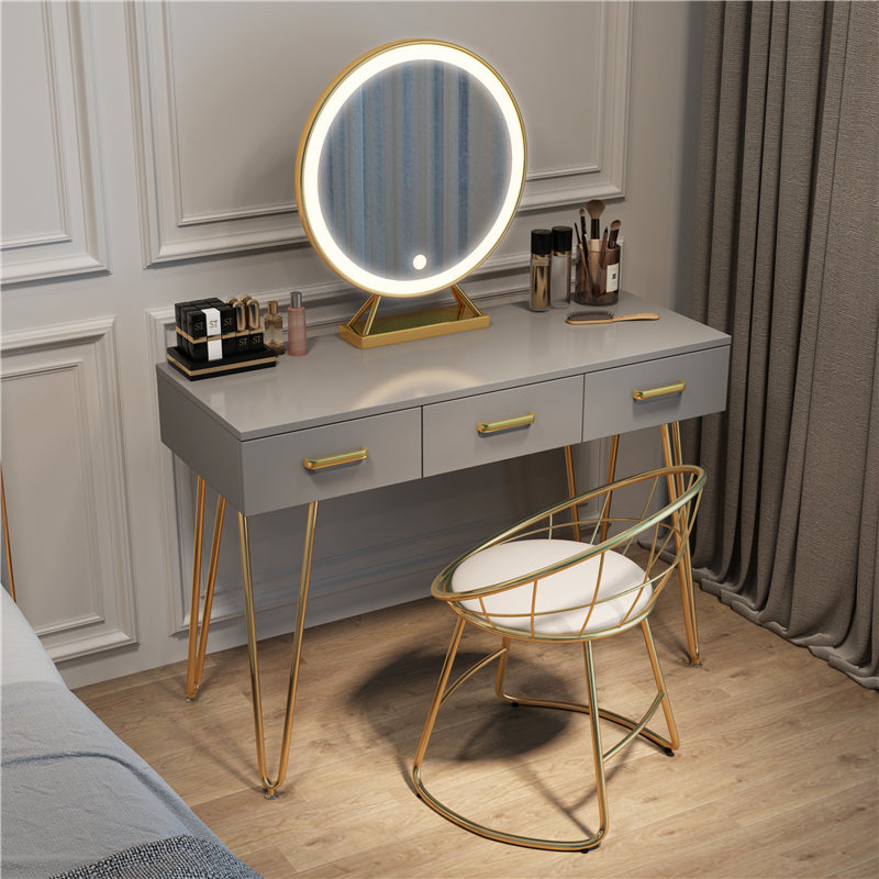 grey dressing table mirror and stool