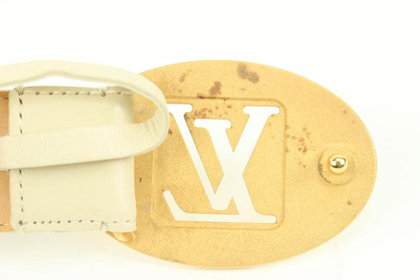 Louis Vuitton 90/36 Ivory x Gold LV Cut Out Initials Belt 71lk328s 