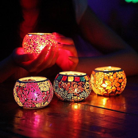 Creative Mosaic Carved Glass Candle Holder - UYL Online Store