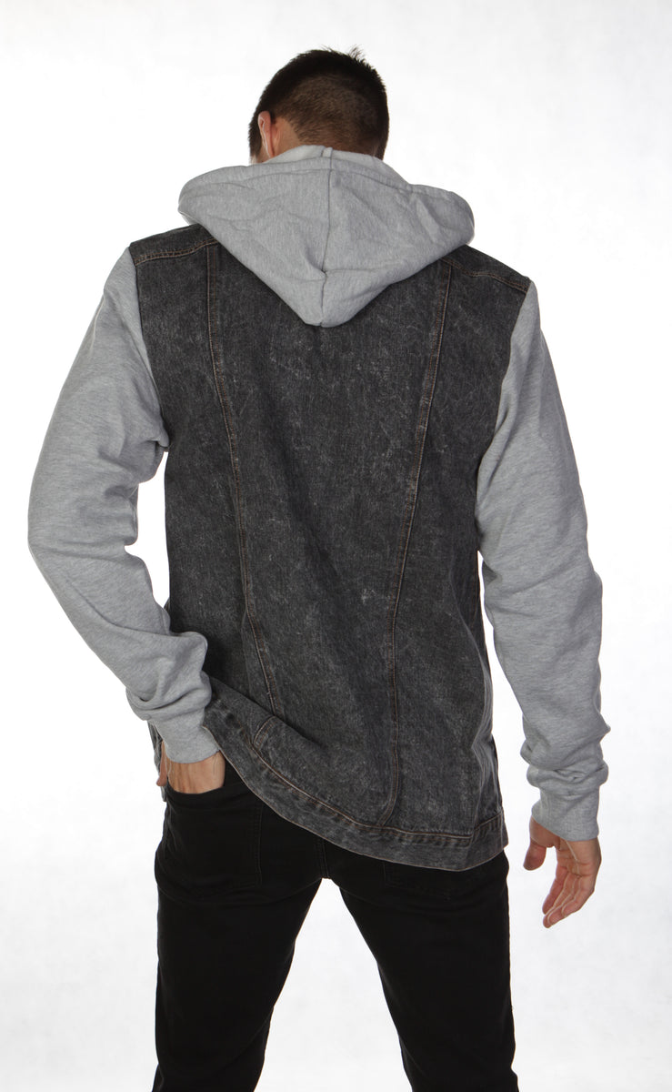 grey hoodie with black sleeves