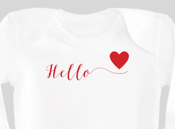 Hello Love Valentine's Day Baby Bodysuit from BubbleGumDish