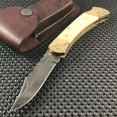 Unique Pocket Knife Damascus Steel Blade