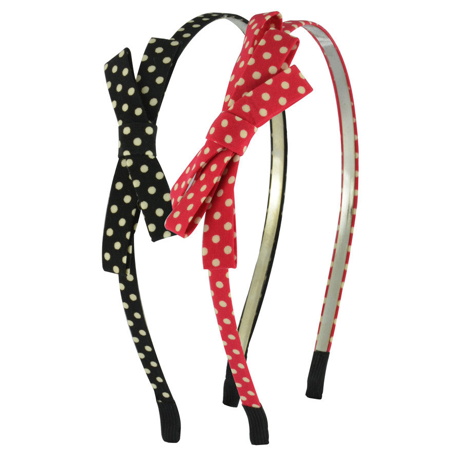 Polka Bow Hair Bands - Black and Red