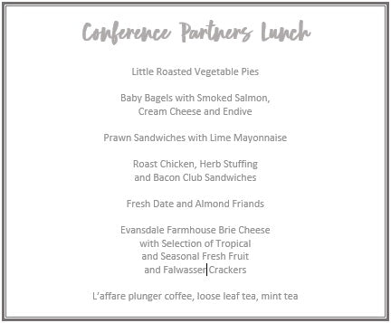 "Ruth Pretty Catering - Corporate Catering - Offsite Day Catering - Conference Partners Menu"