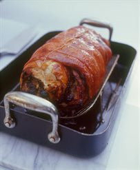 Honey-glazed Pork Loin with Apple, Raisins, Lemon and Rosemary and Sherry Jus