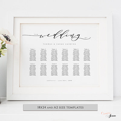 Printable wedding seating table chart by Connie & Joan