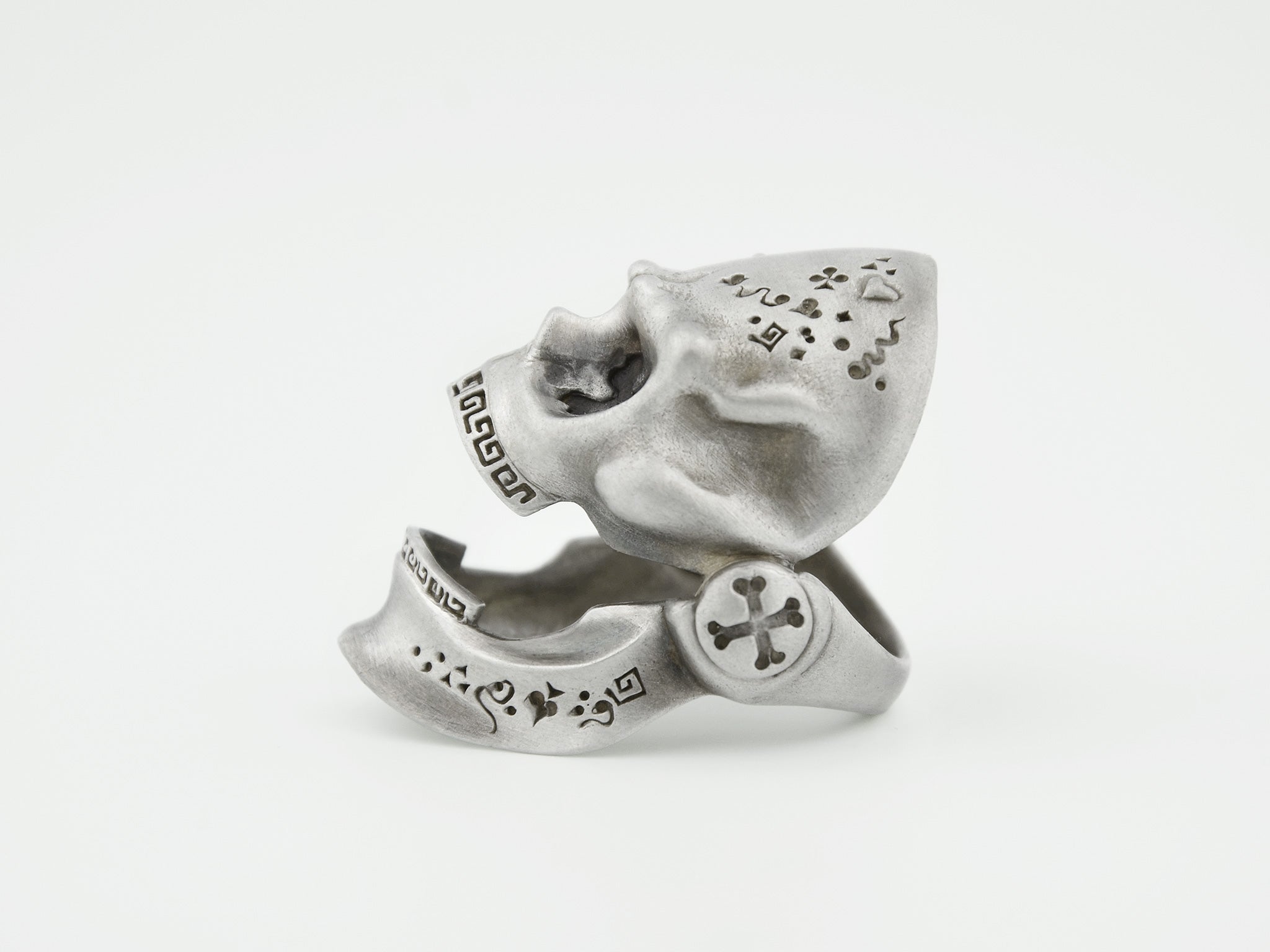 Snake Bones Skull Ring with Hinged Jaw in Sterling Silver
