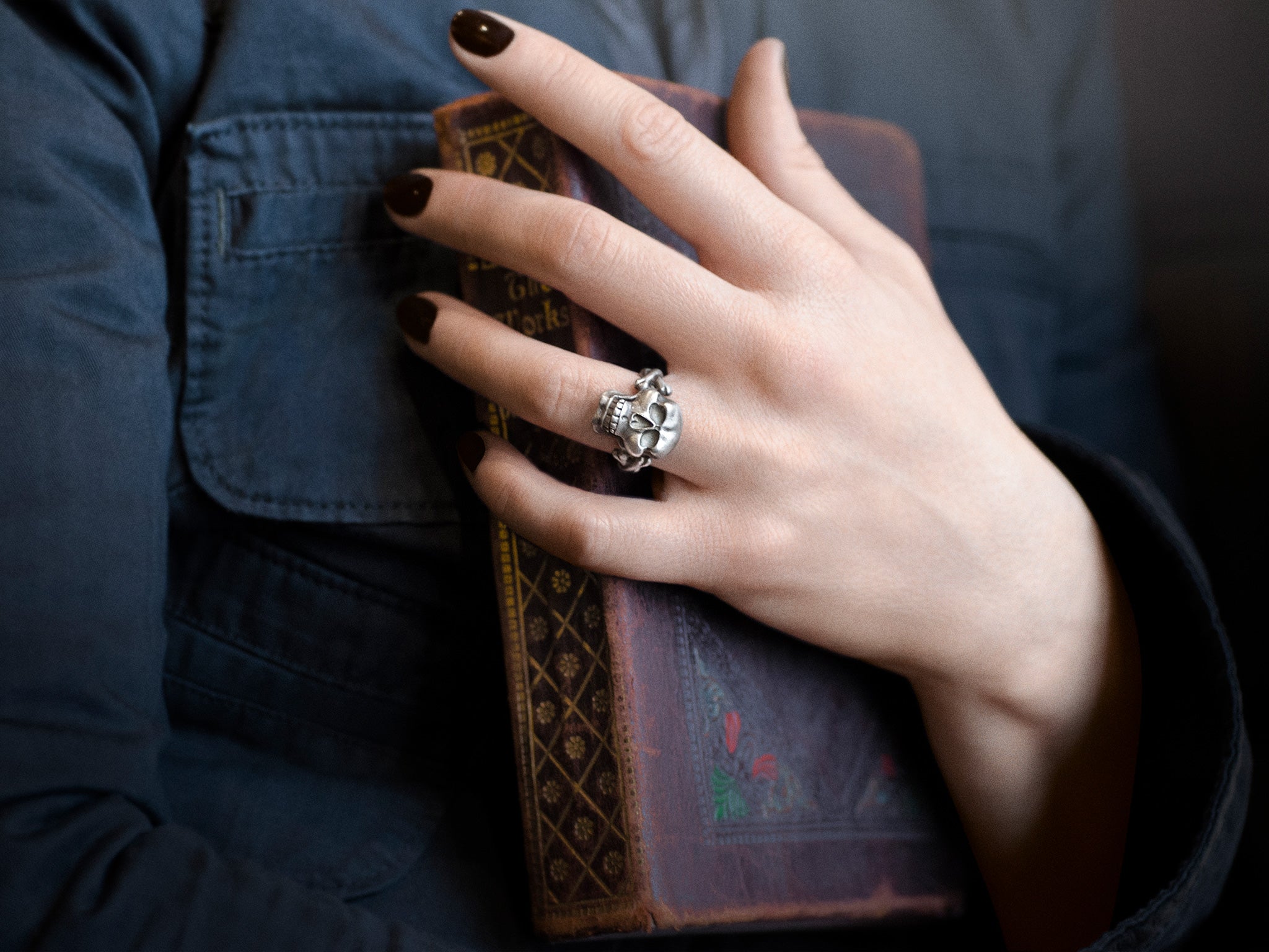 Snake Bones Skull and Crossbones Ring with Hinged Jaw